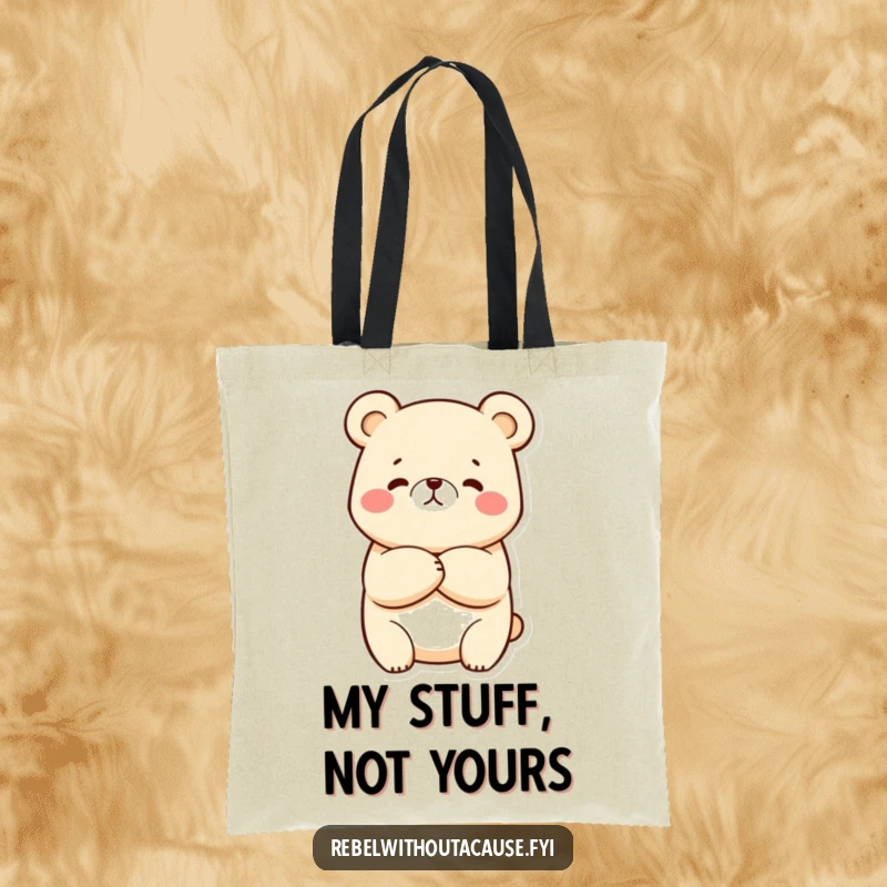 Funny Kawaii Bear Tote Bag designed with a sassy bear holding its arms crossed and wearing a smirk.