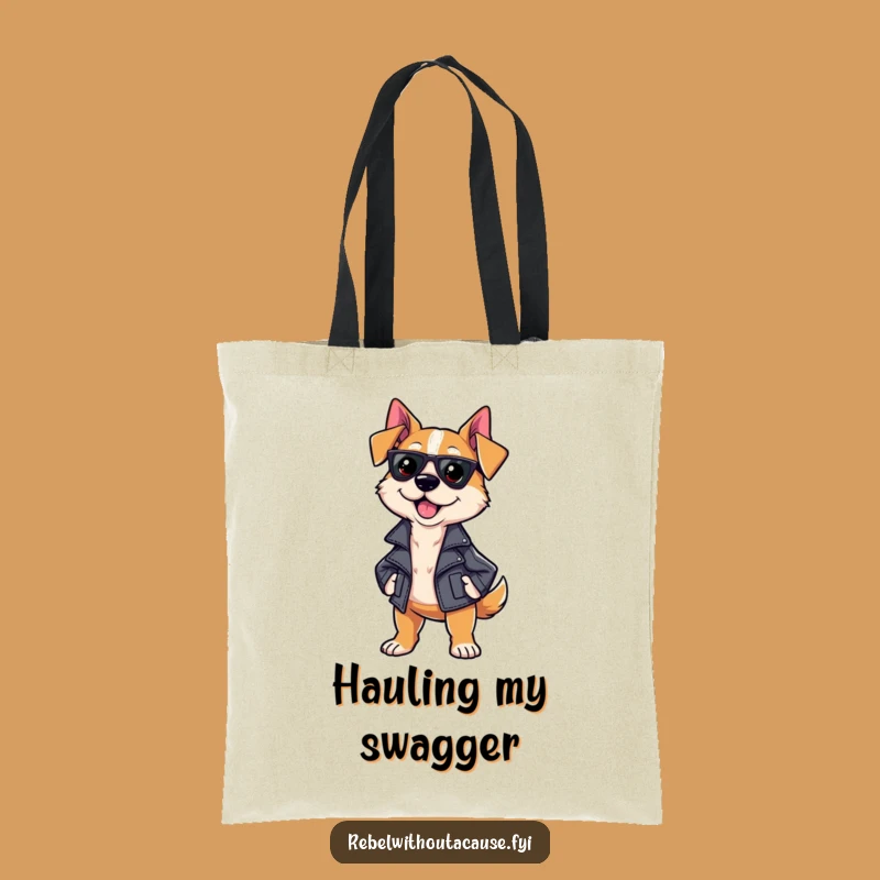 Funny Sassy Dog Tote Bag: Strutting Leather Jacket Carry-All, Excellent Funny Gift