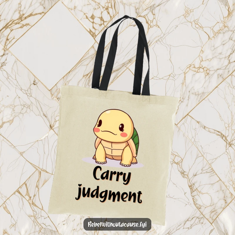 Funny Turtle Tote Bag: A kawaii turtle slowly shakes its head in disapproval, the perfect bag for silent judgments.